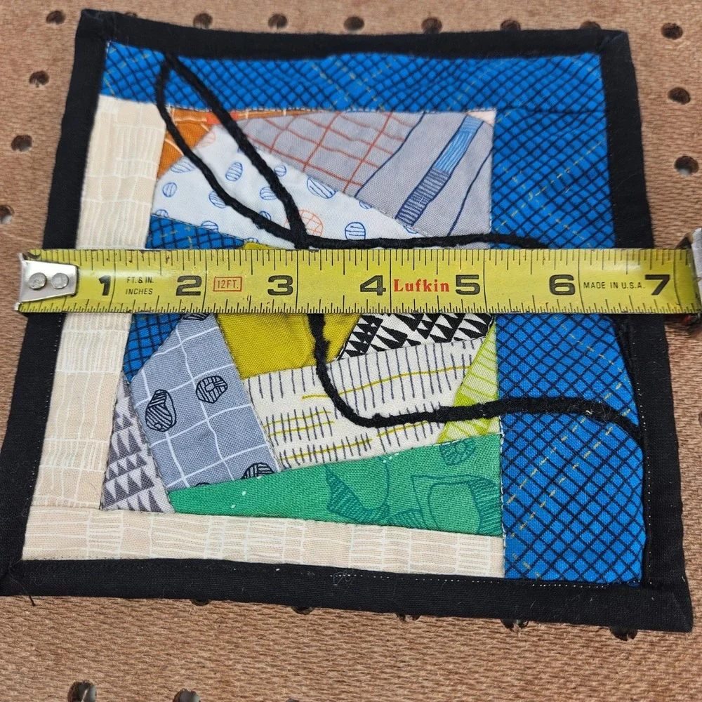 Vrg Handmade Quilted Patchwork Abstract Art Coaster‎ Blue Green Yellow Sq 6.5